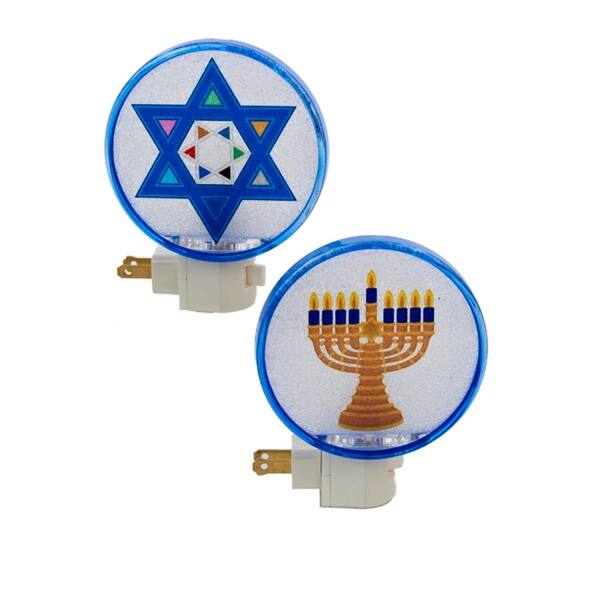 5" White and Blue Beaded Hanukkah Menorah Festive Night Light Bed